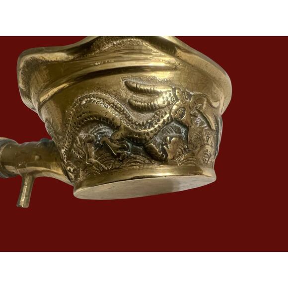 Chinese Brass Silk Iron-Dragon Relief-Painted Enamel Handle-Antique-Charcoal - Picture 4 of 8